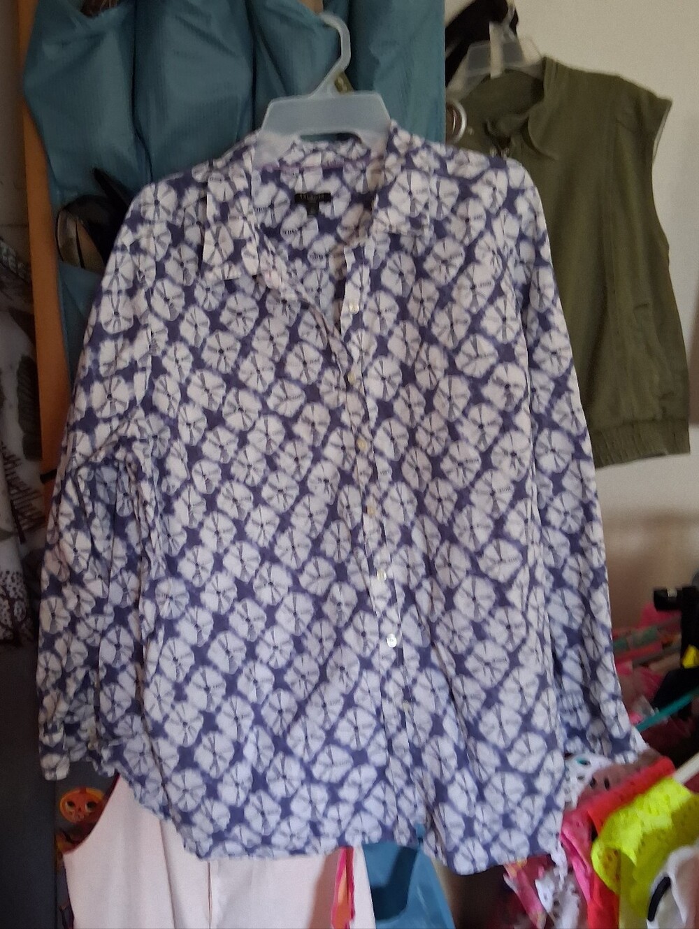 Talbots Blue Tie-Dye Button-Up Shirt